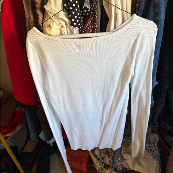 Revolve White Women’s Ribbed Button-Front Top - Picture 3 of 3